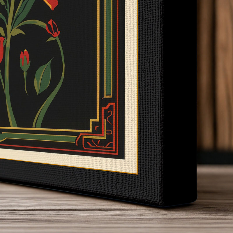 Carnations in Gold Botanical - Wrapped Canvas, 18x12 - 45.7 x 30.5 cm, Black Border