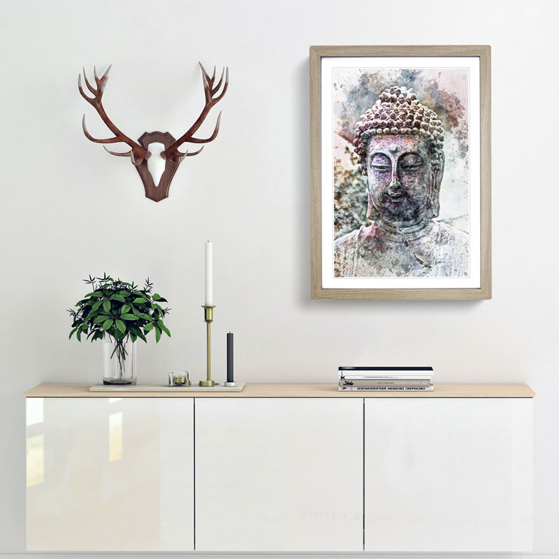 Peaceful Buddha in Abstract - Picture Frame Painting Print, Oak Framed, 48cm H x 36cm W x 2cm D