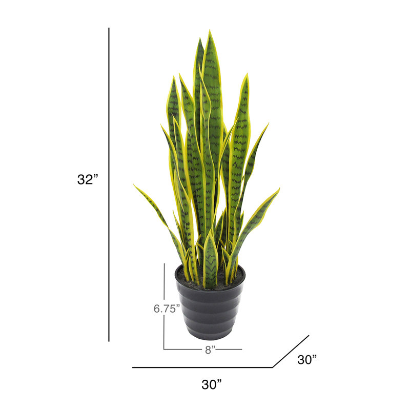 Plante de serpent artificielle Sansevieria en pot, Vert foncé / jaune, 32" H x 10" W