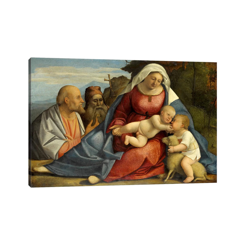 Madonna And Child, Little John The Baptist, Peter And Anthony The Hermit - Wrapped Canvas Print