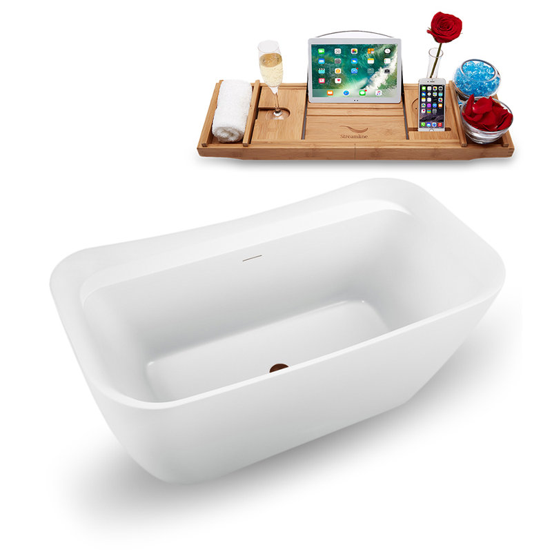 1498.6mm x 787.4mm Freestanding Soaking Acrylic Bathtub, Matte Rubbed Oil Bronze