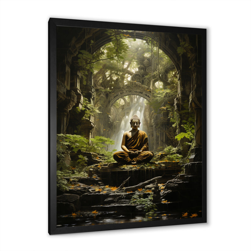 «Green Buddhist Art Buddhas Enlightenment» sur impression sur toile, Cadre photo noir, L 16 po x H 32 po