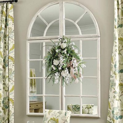 Spring Wreath for Front Door - 15.7" Artificial Hydrangea & Greenery Floral Garland. Elegant Green & White Design. Perfect Easter Decorations for Home, Wall, Window & Porch. Indoor Outdoor Farmhouse Hanging Decor