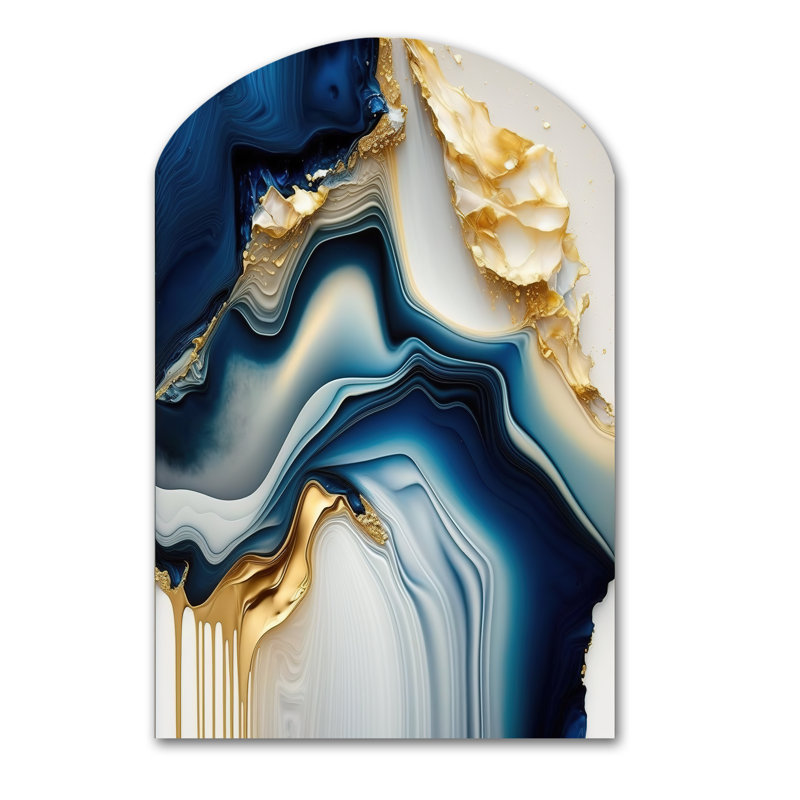 Abstrait géode dorée et marbre bleu II - art mural abstrait en marbre, sculpture murale asymétrique, H 43 po x l 33 po