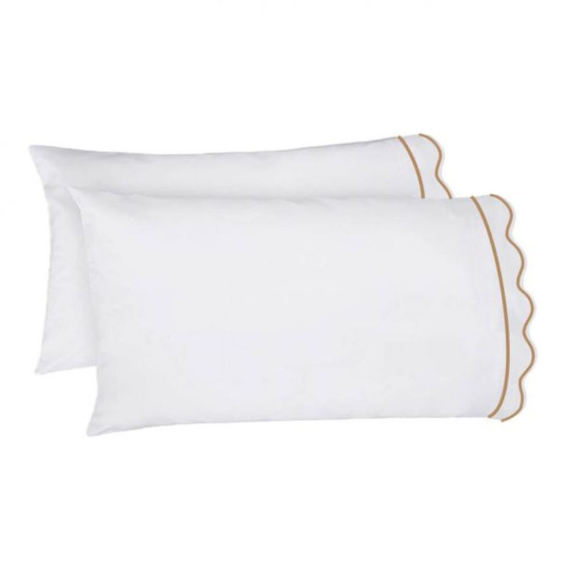 400TC Cotton Scallop Embroidery & Border Cotton 4 Piece Sheet Set Fitted Sheet Fits Upto 16" Deep Pocket, Taupe Border