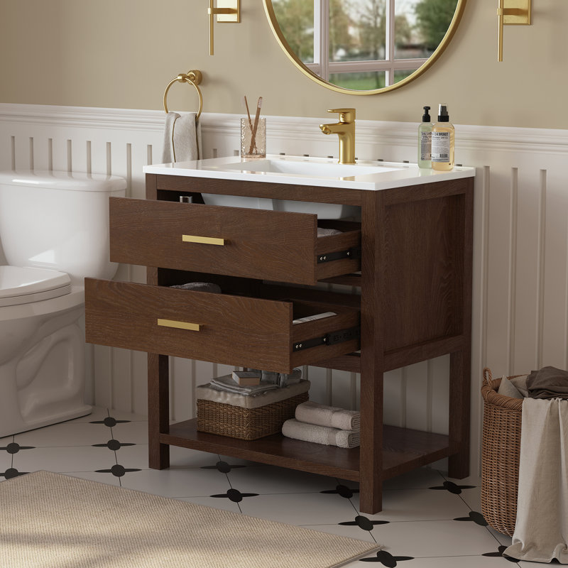 Meuble-lavabo autoportant avec rangement intelligent et plateau en composite Ahart, 31"