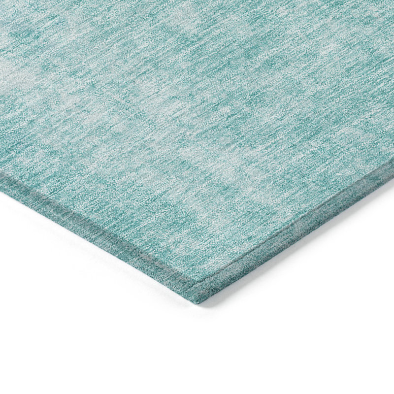 Tapis d'extérieur lavable abstrait bleu sarcelle et ivoire 5 pi x 8 pi