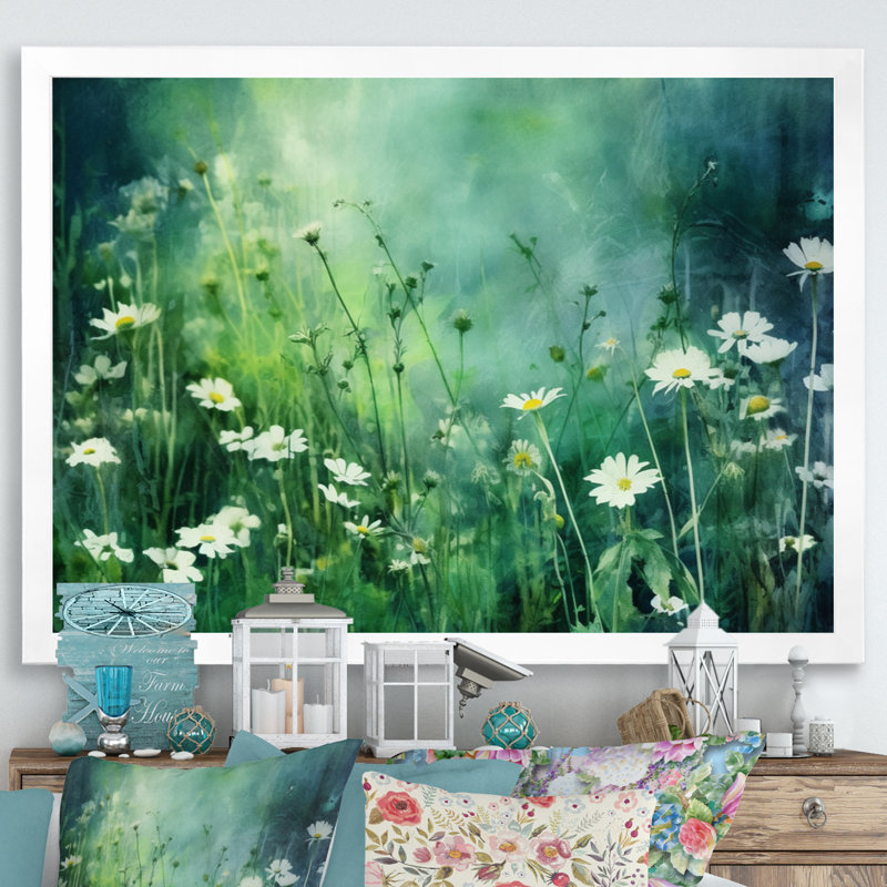 Pré vert à fleurs sauvages, Cadre photo blanc, H 30 po x l 40 po x P 1,5 po