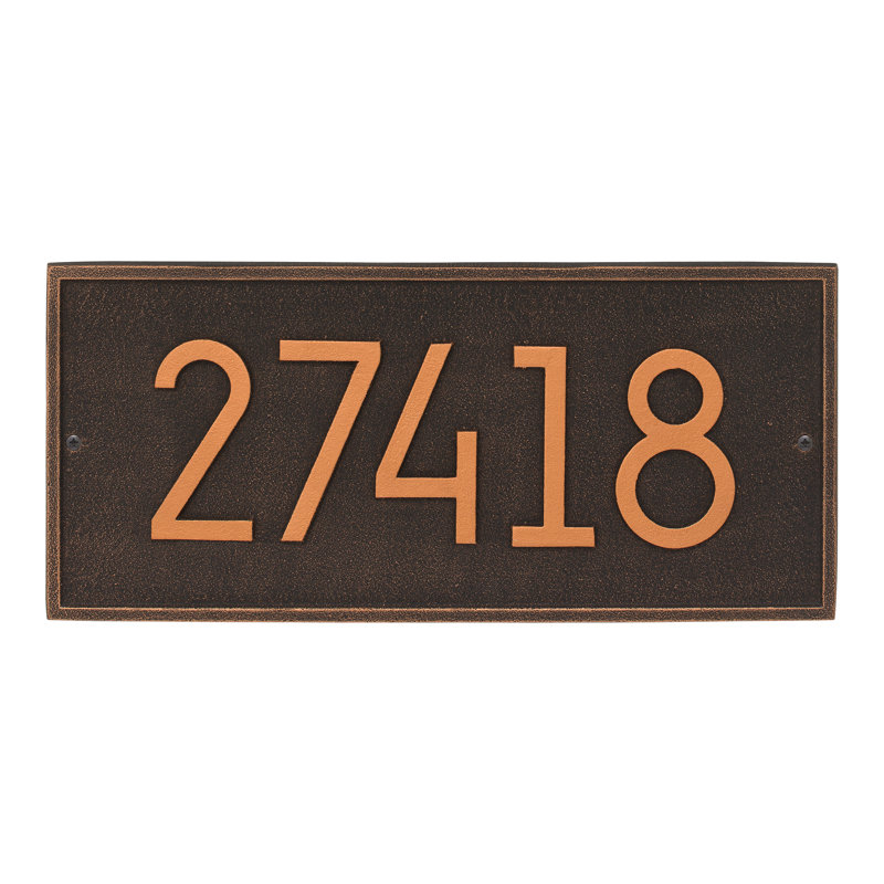 Plaque d'adresse murale 1 ligne personnalisée Hartford, Bronze huilé / orange, Oui