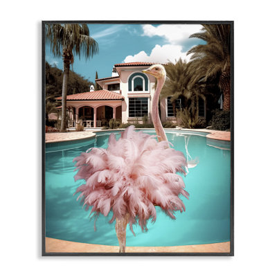 Pink Feathered Ostrich Giclee Art by Ziwei Li