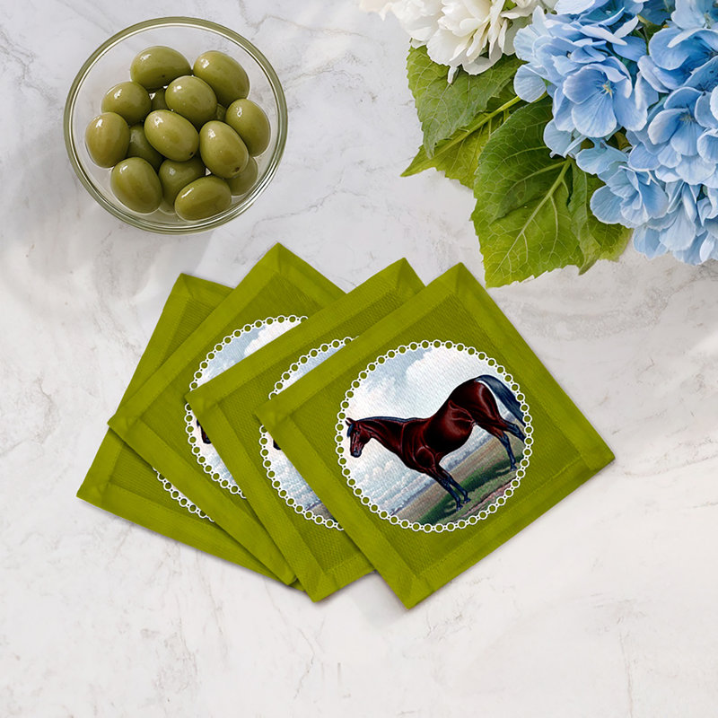 English Thoroghbred Cotton Sateen Cocktail Napkins, Chartreuse