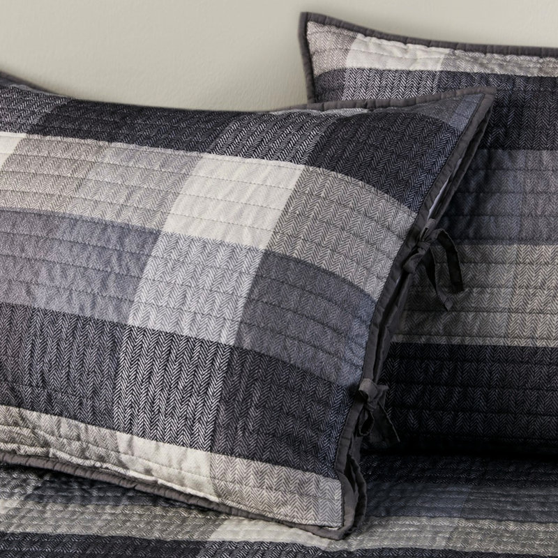 Grey Reversible Daybed Cover - 6 Piece With Plaid Cover, 15-Inch Drop , Shams, And Decorative Pillow Microfiber, Cotton Blend (6) 3 90% Filling, Fabric, Machine Washable