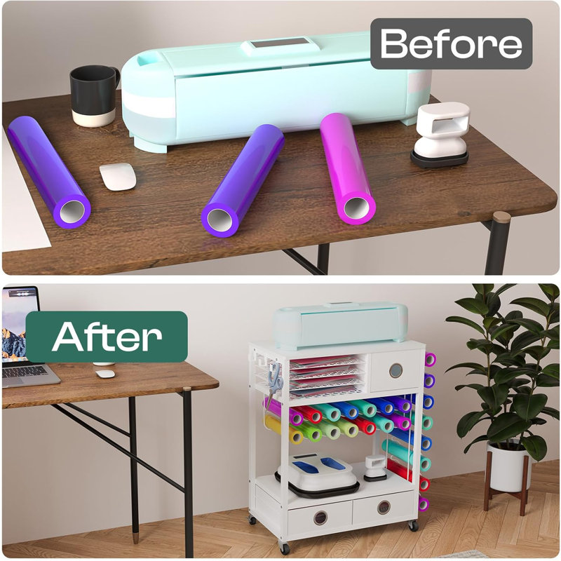 Craft Organizers And Storage With Drawers, Hooks And Height Adjustable Shelf, Rolling Storage Cart And Workstation For Accessories