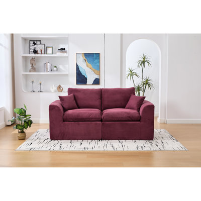 Canapé modulaire moderne modulaire à 2 places avec housse de coussin en velours côtelé amovible et rembourré en mousse haute densité et accoudoir incurvé Aucun assemblage requis pour un appartement confortable