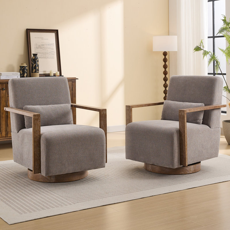 Ensemble de 2 fauteuils pivotants rembourrés Alfe, Polyester gris