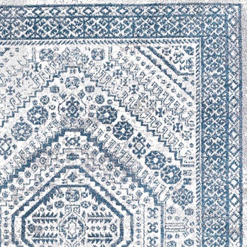 Boho Cottage Medallion Blue/White Rug, Rectangle 4' x 6'