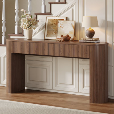 55'' Tambour Console Table With Oval Tabletop For Living Room Hallway Foyer Entrance Study