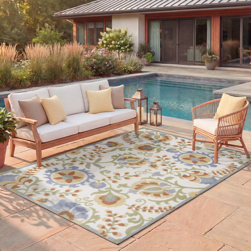 Tapis d'intérieur / extérieur à motif floral Exann, Rectangle 3 pi 6 po x 5 pi 6 po