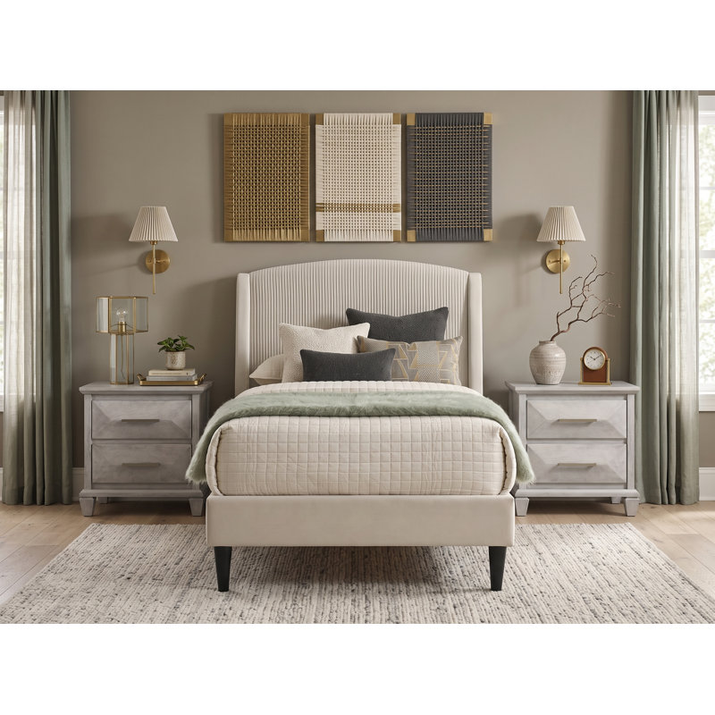 Clarence Contemporary 3 Pieces Bedroom Set, Twin, 3 Pcs: Bed, 2 Nightstands