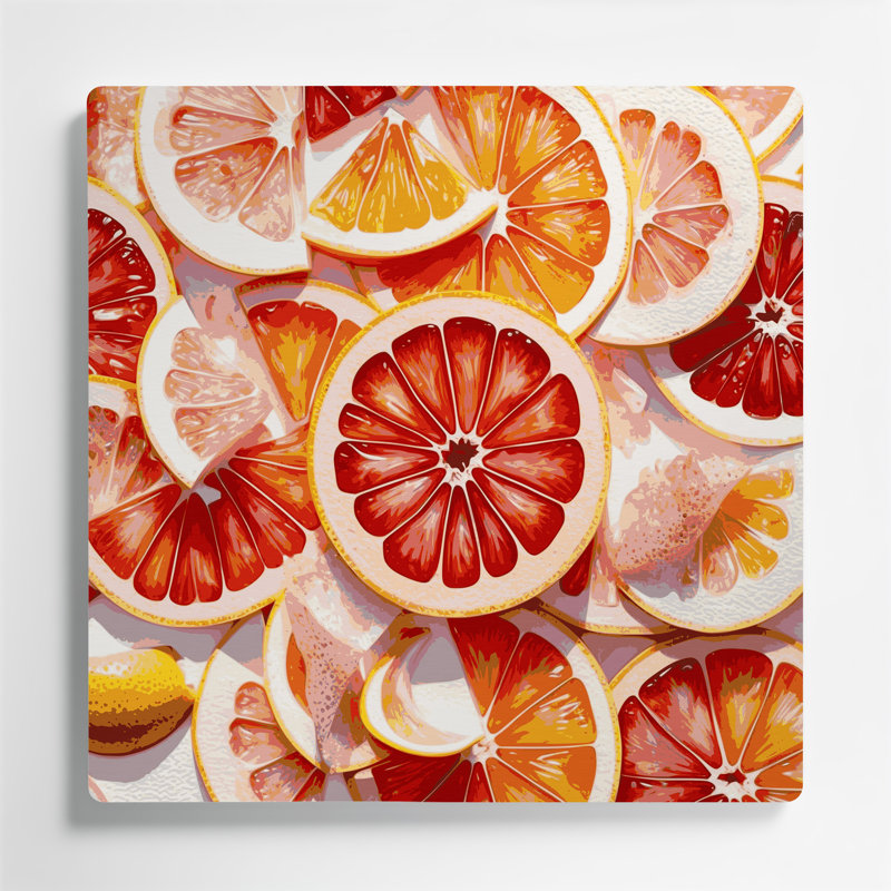 Fruit, pamplemousse, art mural en métal blanc rouge, H 12 po x l 12 po