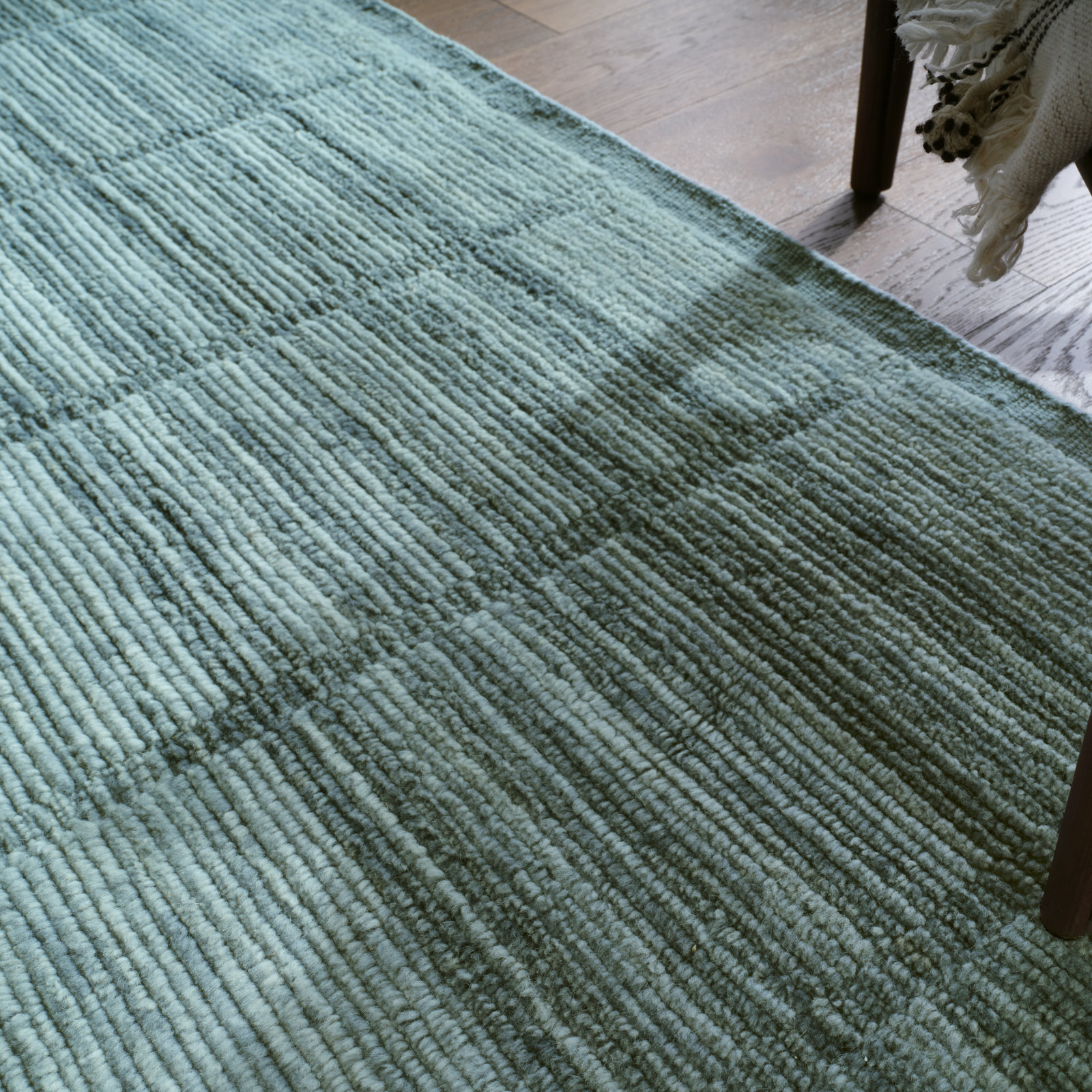Nona Blue Hand-Woven Geometric Rug, Blue, Square 1'6"