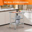 Table de travail en acier inoxydable avec 2 tablettes réglables et roulettes de dosseret pour la cuisine commerciale-114626144