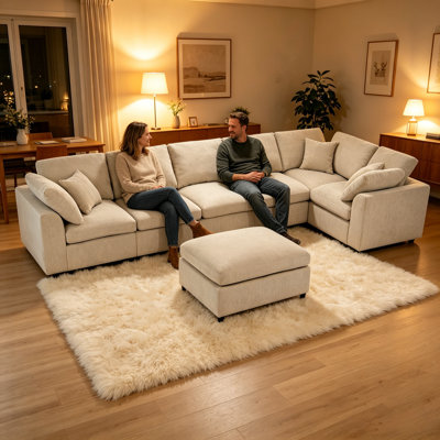Oversized Modular Sectional Sofa With Ottoman L Shaped Corner Sectional For Living Room, Office, Spacious Space