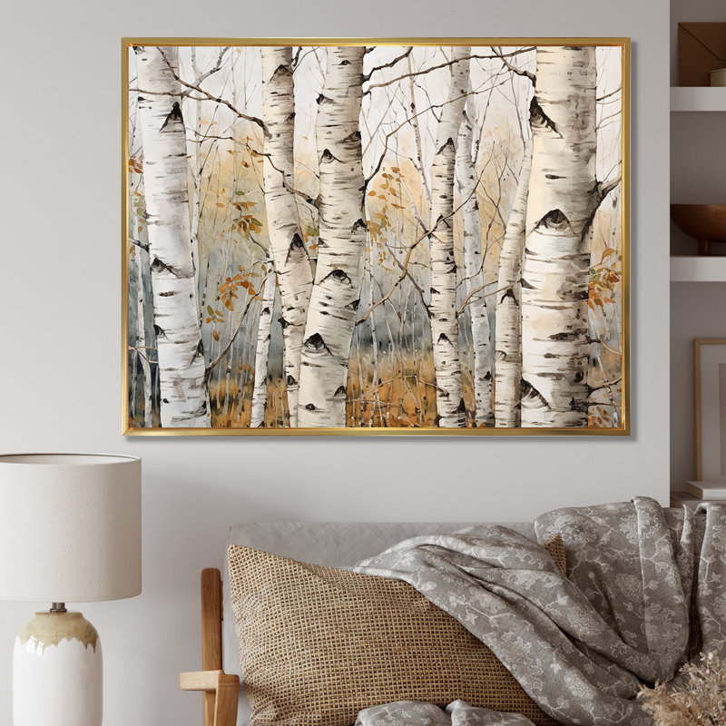 «Beige Silver Birch Tree Beauty III - Tree Birch», reproduction sur toile, H 12 po x l 20 po x P 1 po, Cadre flottant brun