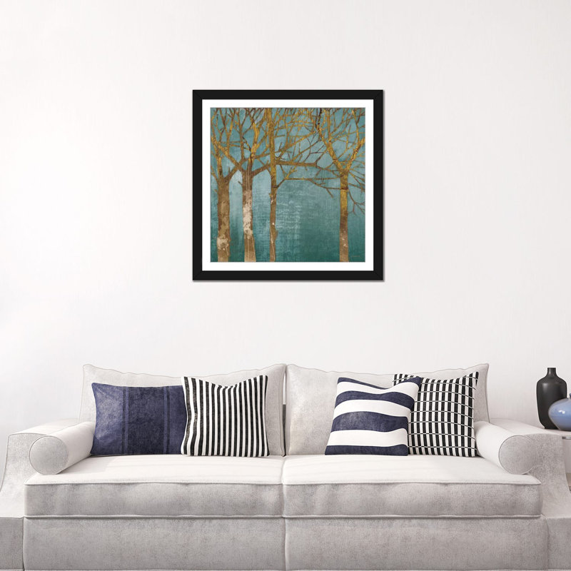 « golden day turquoise », impression sur toile, H 24 po x l 24 po x P 1 po, Papier beaux-arts encadré noir, Blanc