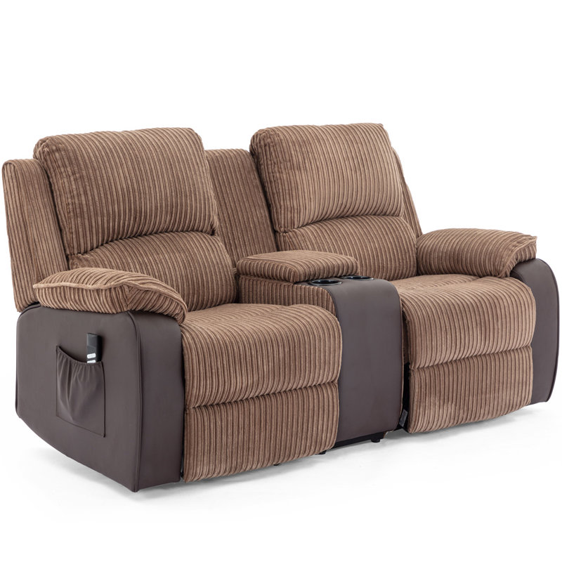Mitrita 2 Seater Rise Recliner Upholstered Loveseat Sofa with Drinks Console, Brown, Single Motor
