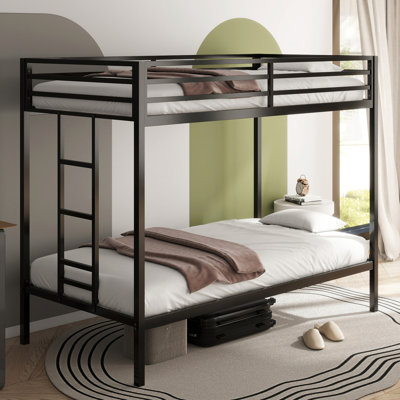 Twin Over Bunk Bed Black Metal - Construction, Full Guardrails, No Box Spring, Noise- , Space, Noise-, Reversible , Easy Assembly