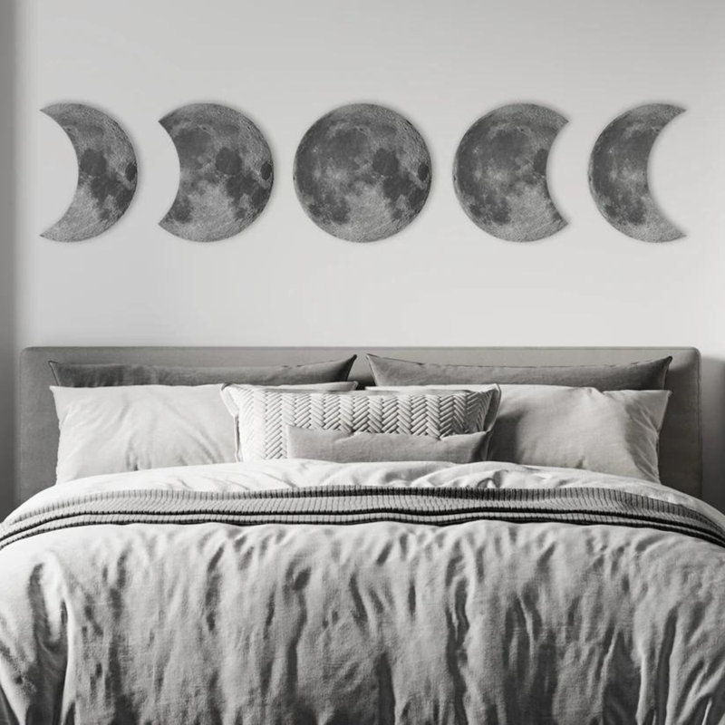 Décoration murale phases de lune | Décoration murale de chambre à coucher | Cycle lunaire, ensemble de 5 | Ensemble d'art mural Crescent Moon | Décor lunaire
