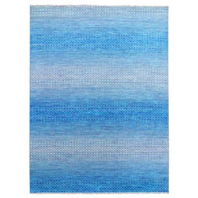 Tapis oriental en laine épaisse et moelleuse noué à la main de 9 pi 1 po x 12 po 2 po de style moderne bleu clair A3199808F4AE495B926AE1A7130BC985