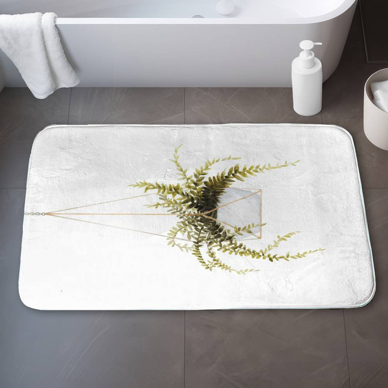 Suspended fern Bath Mat with Non-Slip Backing - Quick Dry Memory Foam Bathroom Rug - Absorbent - Modern Plush Spa-Style - Machine Washable