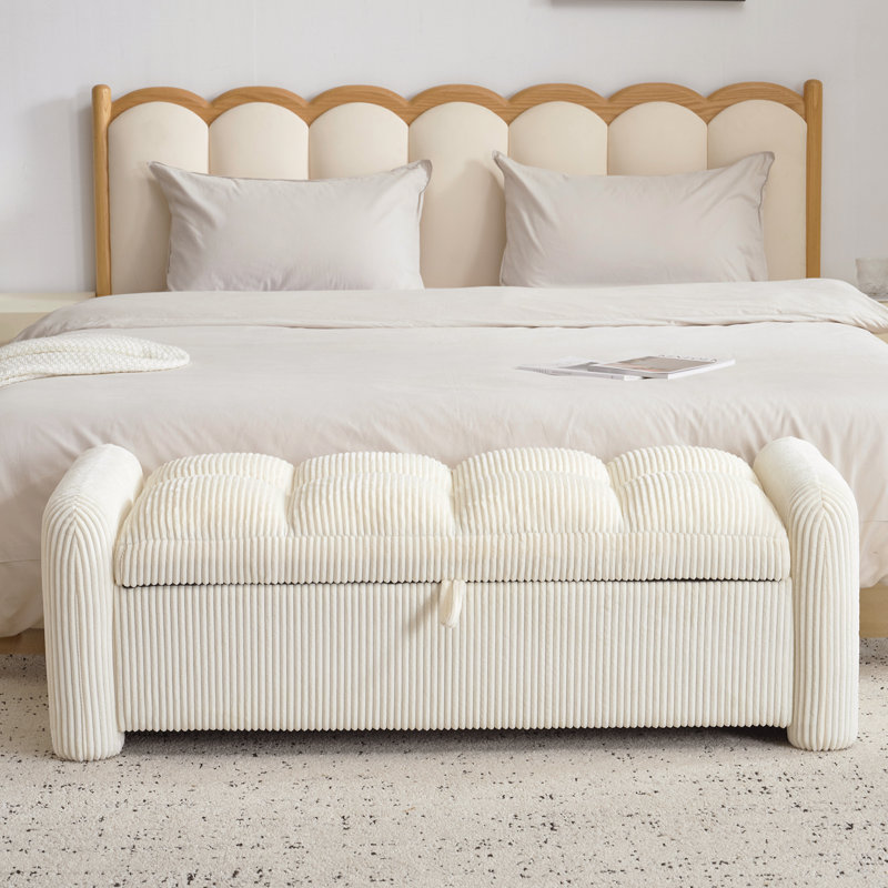 Banc de rangement surdimensionné de style moderne, Velours côtelé beige