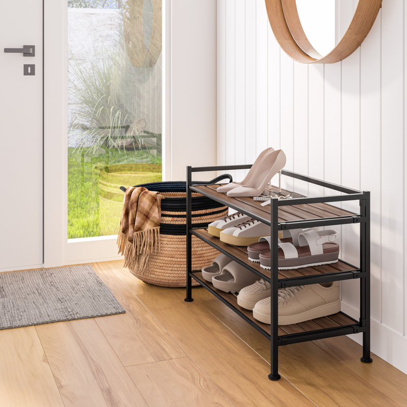 3-Tier (12 Pair) Stackable Resin Shoe Storage Rack, Walnut