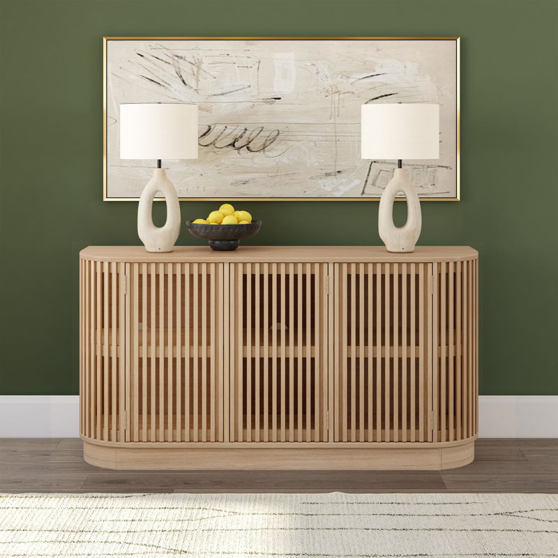 Contour 59" Curved Sideboard/TV Stand with Slat Doors, Blonde