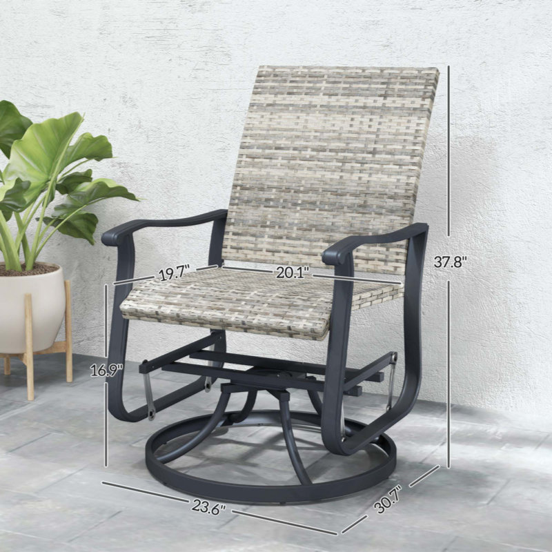 Fauteuil oscillant d'extérieur, ensemble de chaises pivotantes en rotin d'osier, Noir / gris clair