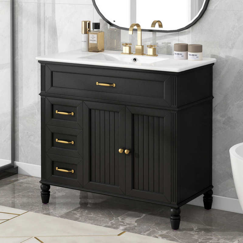 Meuble-lavabo 36 po avec lavabo, Noir