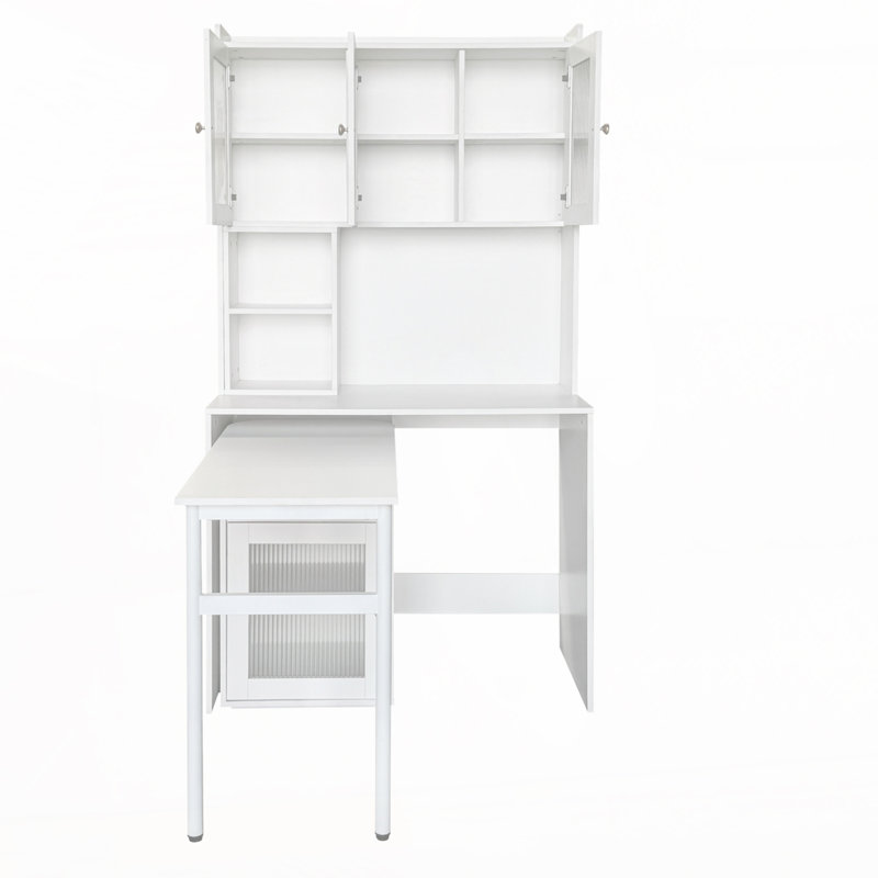Writing Desk with Bookshelf & Hutch, White