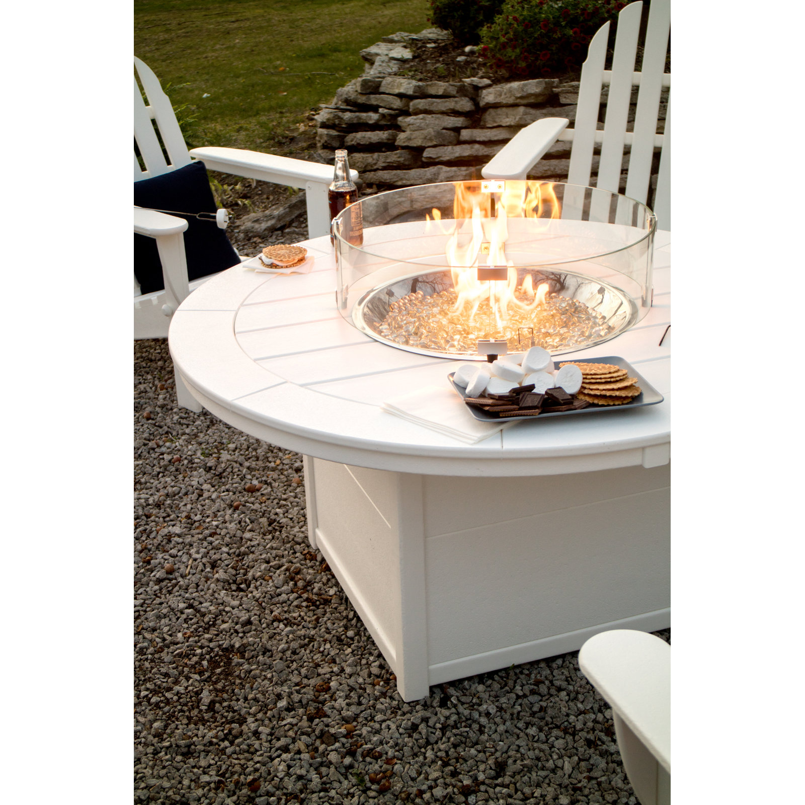 POLYWOOD® Tables Round 48" Fire Pit Table, Mahogany