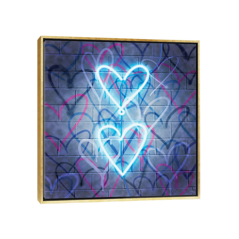 «Neon Heart II» par Grace Popp - reproduction, H 37 po x l 37 po x P 1,5 po, Toile encadrée d'or, Pas de tapis