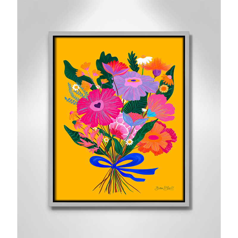 Imprimé éclectique de fleurs par Bloom, Toile avec cadre, Flottant argent, 12.5'' W x 15.5'' H