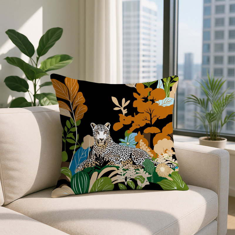 Oreiller carré réversible intérieur / extérieur Tai Leopard, Orange, Carré 20 po