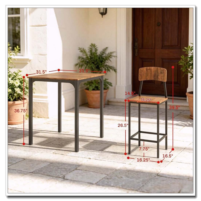 3-Piece Industrial Dining Table and Stools Set