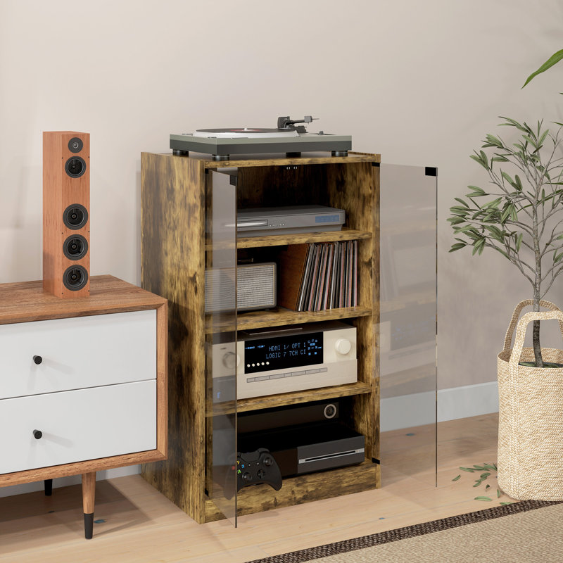 Adjustable Glass Audio Cabinet, Brown