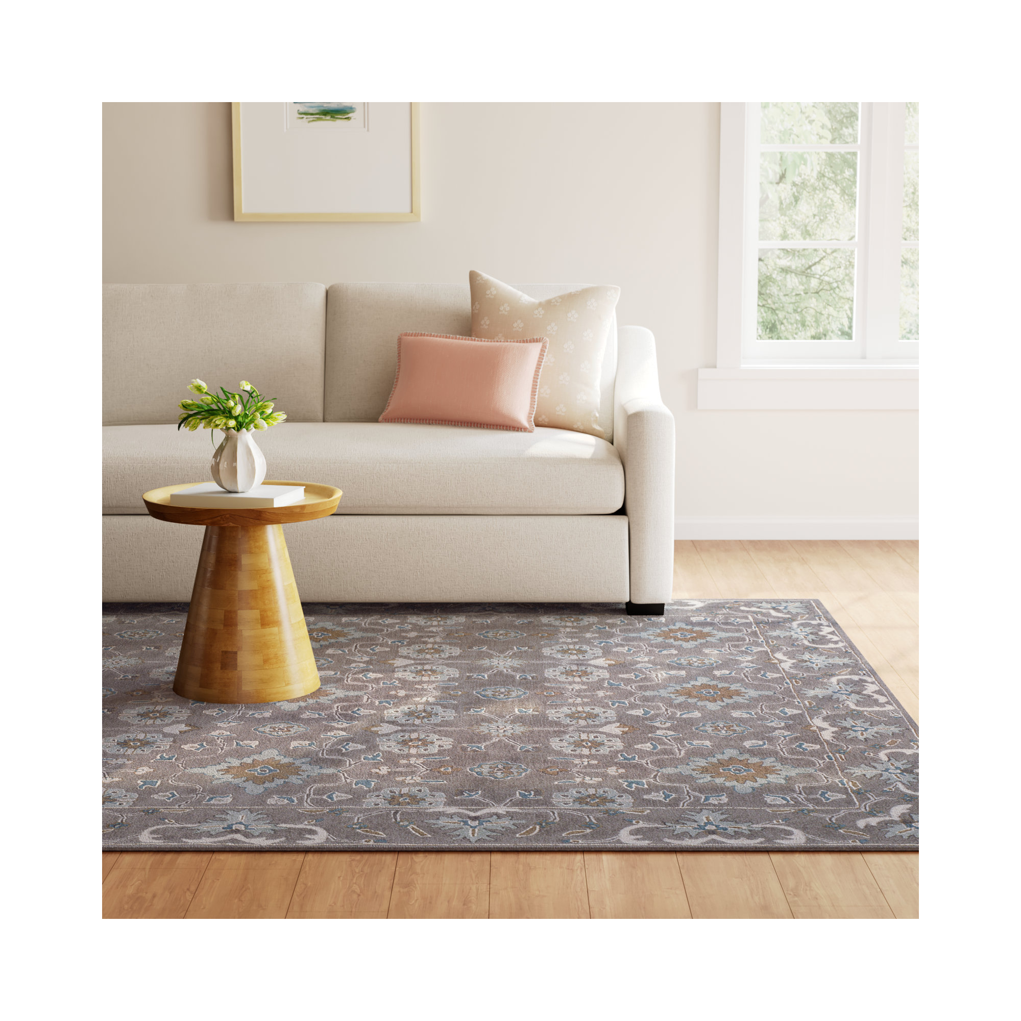 Tansy Handmade Wool Gray/Beige/Blue Rug, Rectangle 8'9" x 12'