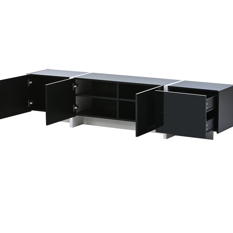 Tv Stand For Large Tvs Up To 80": Modern White & Black, High Gloss , Abundant Storage Facilities Contemporary Cabinet 80" Tvs: Surface, Generous Space