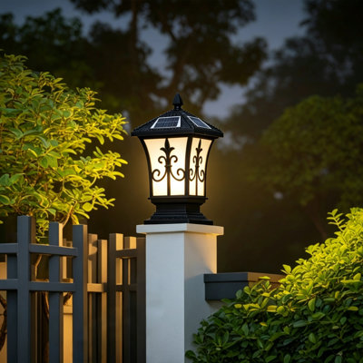 Vintage Solar Outdoor Post Light With Remote, Waterproof Lantern With 4 Color Modes, E26 Base
