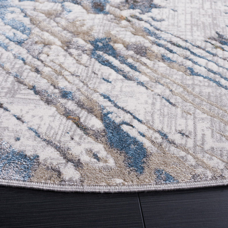 Wayde Abstract Gray/Blue Area Rug, Round 6'7"